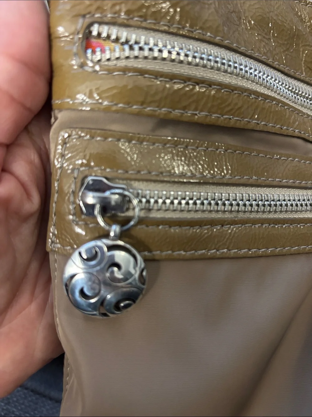 Brighton Two-Tone Olive/Taupe Crossbody Bag